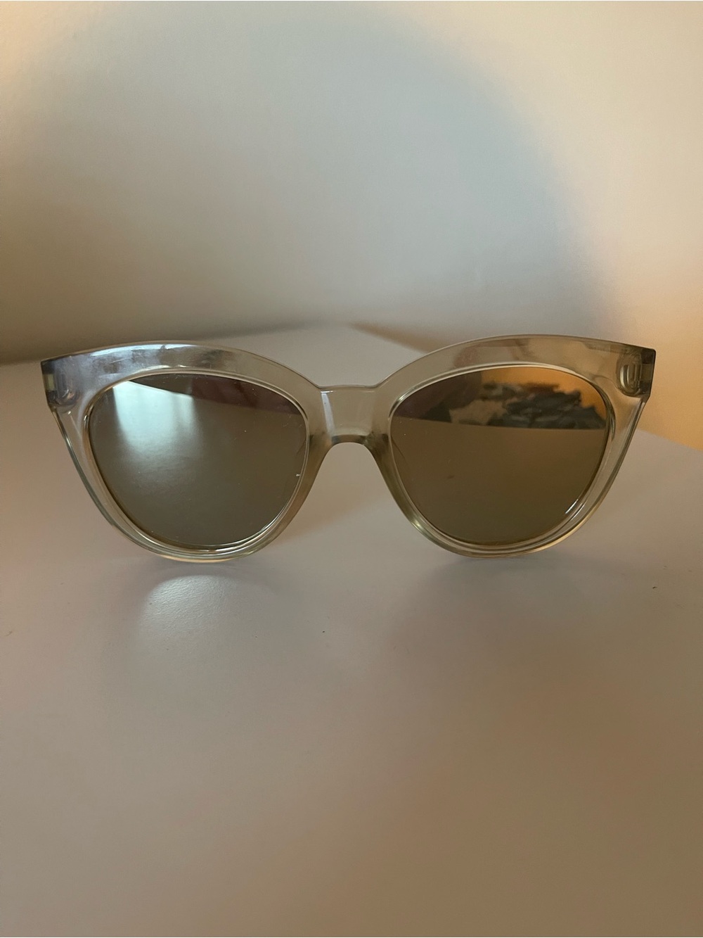 Le Specs Transparent Cat-Eye Sunglasses with Gold Lenses